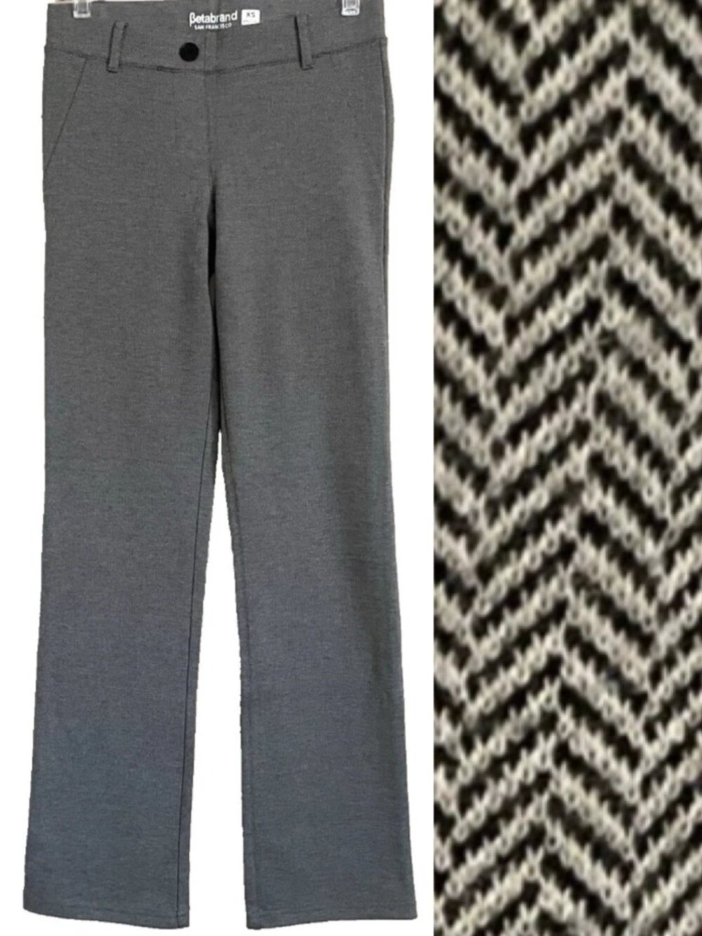 Betabrand Straight Pants XS Petite Stretch Ponte Knit Herringbone Print Office